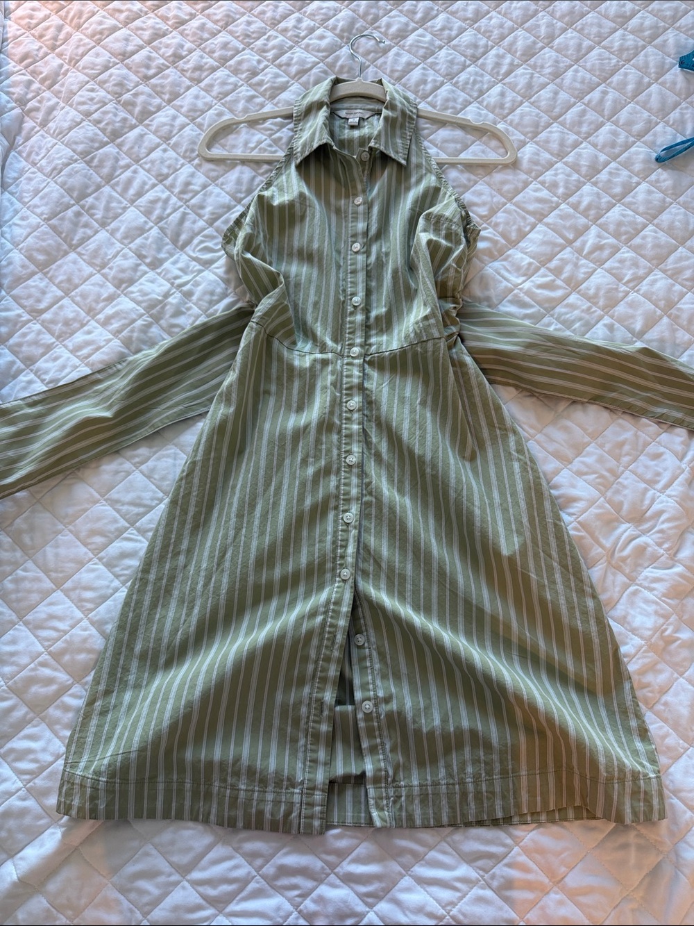 Banana Republic Olive Green Striped Shirt Dress